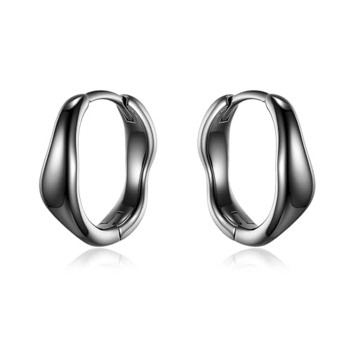 PHNIBIRD Creolen Ohrringe Schwarz Twisted Herren Ohrringe Damen UnregelmäßIg Geformte Ohrring Durchmesser 16mm Unisex Herren Schmuck