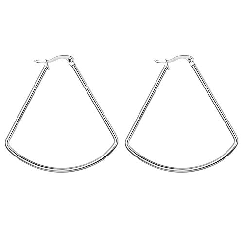 JewelryWe Schmuck Ohrringe Damen Creolen Edelstahl große Fächer Fächerförmige Ohrhänger Ohrstecker Ohr-Piercings für Frauen Mädchen Silber- Breite 45 mm