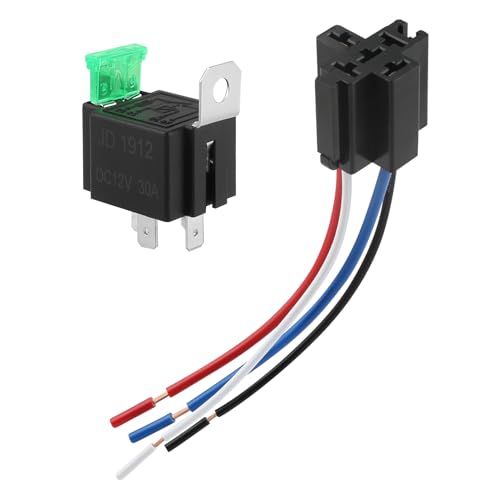 12 V Sicherungsrelaisschalter-Kabelbaum-Set mit 30 A Flachsicherung 4-poliges SPST-Automobil-Relais mit integriertem Sicherungshalter robuste 12-AWG-Drähte ineinandergreifende Halterung 3 Stück