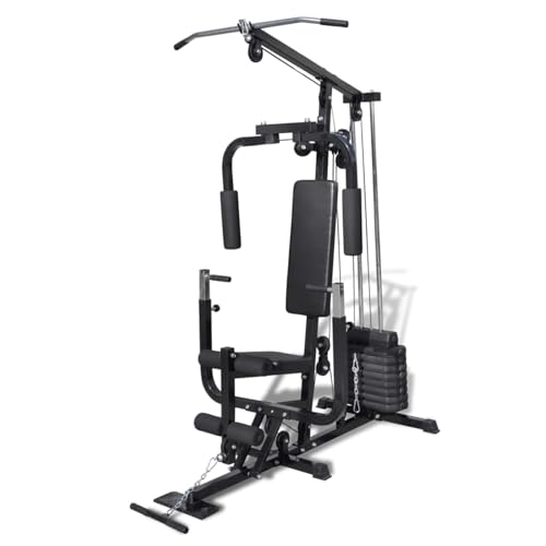Gecheer Multifunktionale Kraftstation Home Gym Stahl 150x 99x 204 cm Curl und Station inklusive 8 Hantelscheiben und 1 Oberplatte für Heim Gym und Fitnessstudio