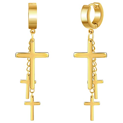 feilok Herren Ohrstecker Gold Edelstahl Creolen Ohrringe für Damen Herren Kreuz Ohrhänger Allergiefrei Ohrstecker Stecker Ohrschmuck