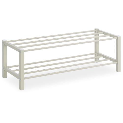 IDIMEX Schuhregal NAVAN Metall Beige robuste Schuhbank mit 2 Ablagen platzsparende Schuhkommode ideal für Schuhregal offen Schuhständer Schuhregale