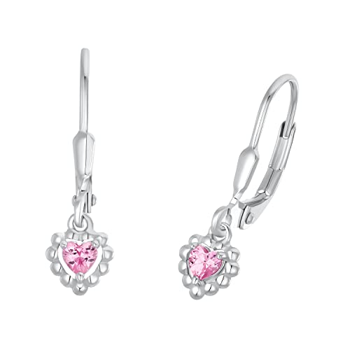 Amor Ohrhänger 925 Sterling Silber Mädchen Kinder Ohrschmuck mit Zirkonia synth. 2 2 cm Silber Herz Kommt in Schmuck Geschenk Box