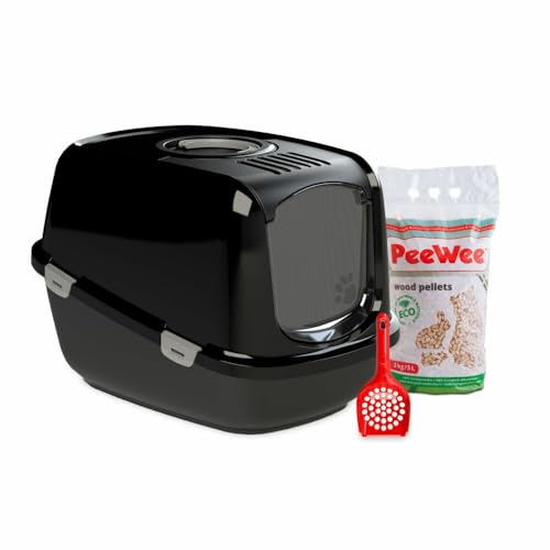 PeeWee Katzenklo EcoDome schwarz geschlossene Katzentoilette System doppelter Boden Trennsystem
