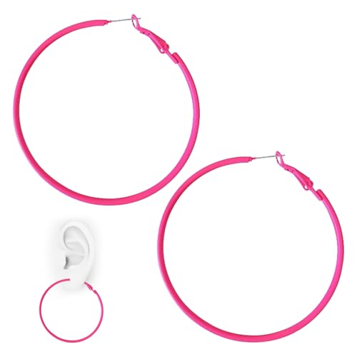 Ohrringe Pink 80er 90er Jahre Accessoires Rund Ohrringe Groß Creolen Groß Pinke Accessoires Hoops Neon Accessoires Damen ohrringe 80er Jahre Damen Neon Creolen Pink