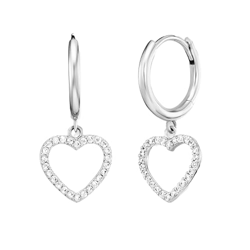 Engelsrufer Damen Creolen mit Herzanhänger aus Sterling Silber in silber - besetzt mit 48 weißen Zirkonia Steinen - Clipverschluss - nickelfrei