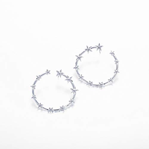 TianWlio Funkelnden Strass Statement Ohrstecker Ohrschmuck Big Punk Star 40 mm Dicker Legierungskreis minimalistische goldene runde Rohrohrringe Silver Gold One Size