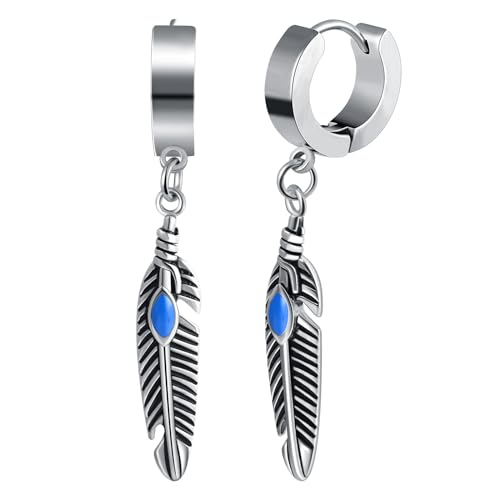 Yumilok Feder Edelstahl Creolen-Ohrringe Quasten Ohrringe Ohrstecker Herren Männer Edelstahl Ohr Tunnel Ohrringe Piercing Huggie Ohr Manschette