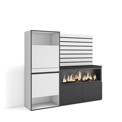 Skraut Home Schuhregal Schuhschrank Schuhaufbewahrung 167x145x35 cm Für Schlafzimmer Zimmer Elektrokamin XXL Lamellenwand Holz Moderner Stil Weiß