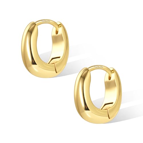  14 Karat Vergoldet Oval Klobig Dick Leicht Breite Große Knorpel Huggie Kreolen Klein Mini 16mm Frauen