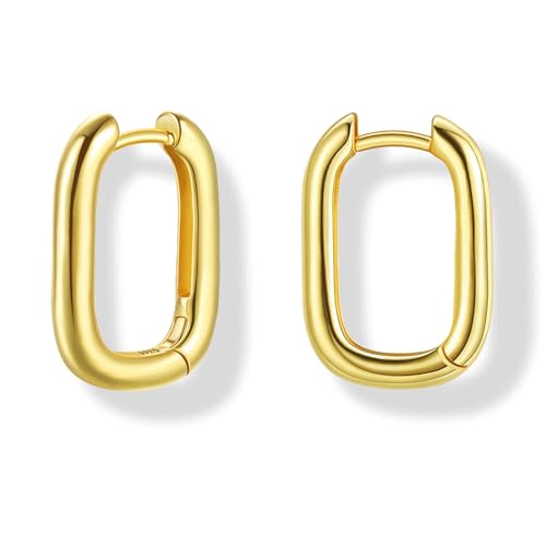 JeweBella Creolen Ohrringe Silber 925 für Damen Kleine Geometrische Rechteckige Creolen Huggie Ovale U-förmige Ohrringe Silber Gold