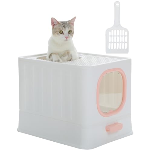Purpurra Katzentoilette mit Deckel für kleine und mittelgroße Katzen Kätzchenstreu leicht zu reinigen kein Geruch Schubladentyp mit Vordertür Cat Litter Tray Rosa