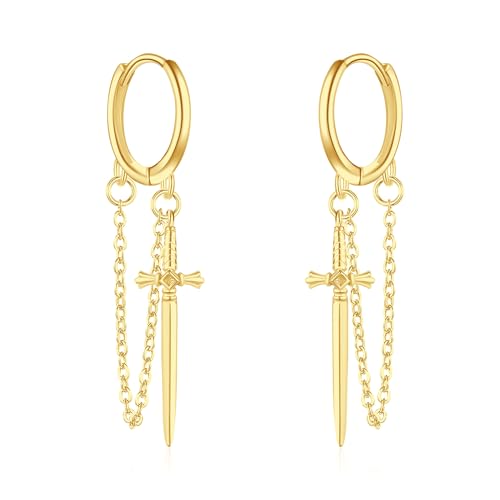 CUPENDA Schwert Ohrringe 925 Sterlingsilber Schwert Creolen Gothic Quasten Ohrringe Schmuck für Damen
