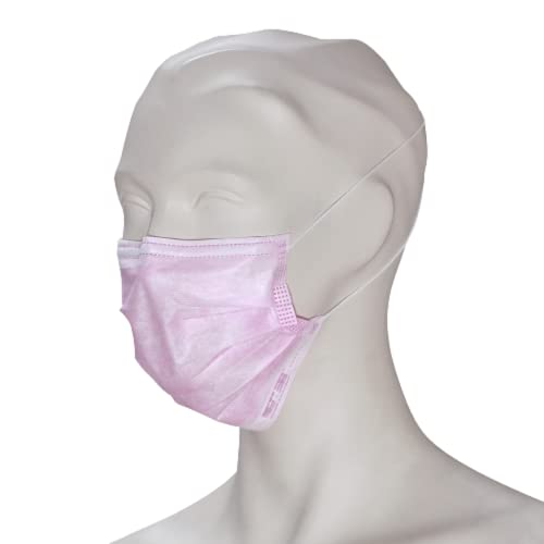 BICAP Medizinischer OP-Mundschutz EN 14683 Typ II rosa 3-lagig hochwertig mit Gummischlaufen PP-Vlies formbarer Nasenbügel Zertifiziert 50 Stück