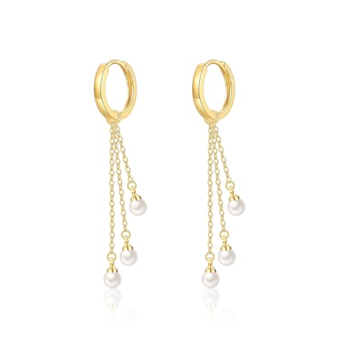 Perlenohrringe Creolen Silber 925 Gold Ohrringe Perlen Ohrhänger Vergoldet für Damen Frauen Mädchen