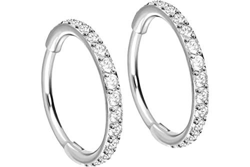 FILANGO 1 Paar Titan Ohrclicker Creolen KRISTALLE Ohr Schmuck Ring Silberfarben