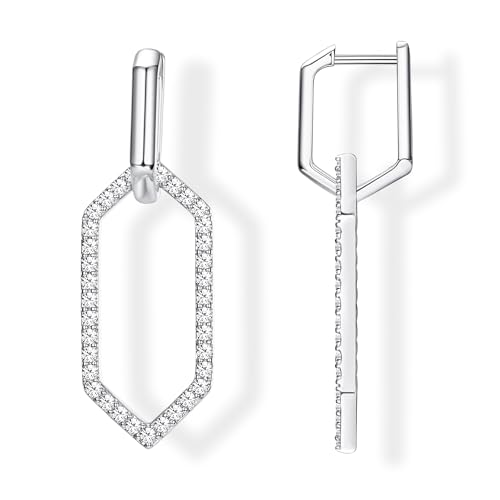 MILACOLATO Silber Doppel-Oval Creolen für Damen - Hypoallergene Link-Ohrringe Mit Geometrischem Anhänger - 14 Karat Gold Huggie Minimalistische Kreolen