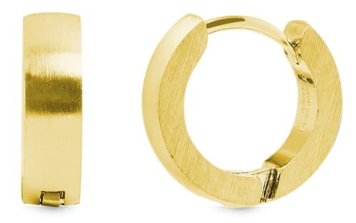 Akzent Damen-Creolen Ohrringe Klein Damen Edelstahl goldfarbig Matt Klappschließe 10mm Ohrschmuck Geschenke für Frauen