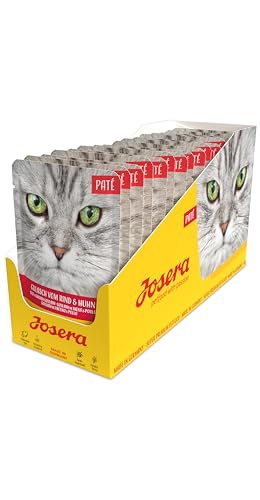 JOSERA Pat Gulasch vom Rind Huhn 16 x 85 g Adult Premium Nassfutter für ausgewachsene Katzen Gulasch vom Rind Huhn getreidefrei Katzenfutter nass im Frischebeutel 16er Pack