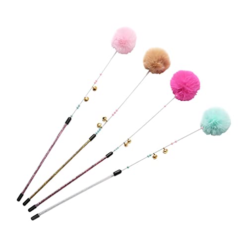 DOITOOL 2stücke Katzenspielzeug Federwedel für Katze mit Plüschball und Glöckchen Interaktives Katzenstockspielzeug Abs-perlen Rutschfester Griff für Hause Rosa Braun