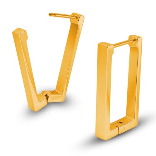 Soul-Cats Edelstahl Creolen Ohrringe gold rechteckig eckig modern Unisex Schmuck für Damen und Herren