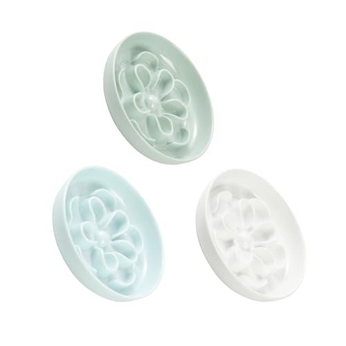 Antischlingnapf 3er Set für Katzen kleine Hunde Melamin Futternäpfe mit Labyrinth-Design Interaktive Näpfe für langsames Fressen Weiß Grün Blau