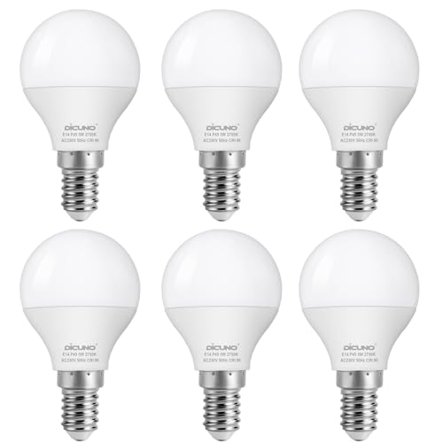 DiCUNO E14 LED Lampe 5W Warmweiß 2700K ersetzt 50W Glühbirne LED Leuchtmittel in Tropfenform P45 G45 550LM 220 Abstrahlwinkel 230V CRI90 nicht dimmbar 6er Pack