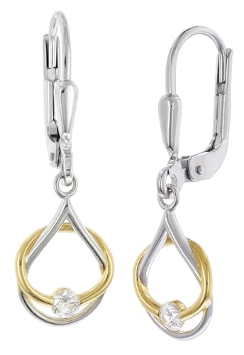 trendor Damen-Ohrringe 925 Silber Bicolor Ohrhänger modischer Ohrschmuck für Frauen zeitlose Geschenkidee 28543