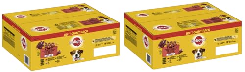 PEDIGREE Giant Pack Adult Gemischte Selektion in Gelee 4 Varietäten mit Rind- und Lebermischung Huhn Lamm- und Lebermischung Geflügel 2x80x100g