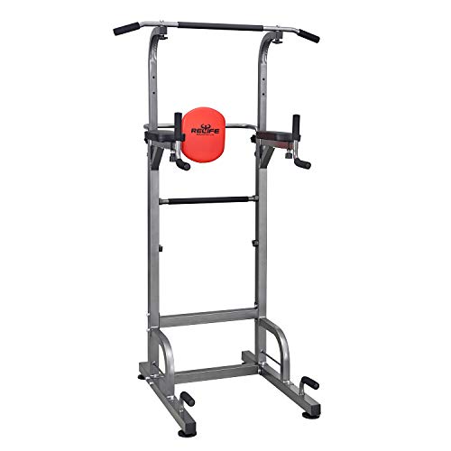 RELIFE REBUILD YOUR LIFE Power Tower Klimmzüge Dips Höhenverstellbares Multifunktions Fitnessgerät Zuhause Kraftstation Klimmzugstange Dip Station Liegestützgriffe