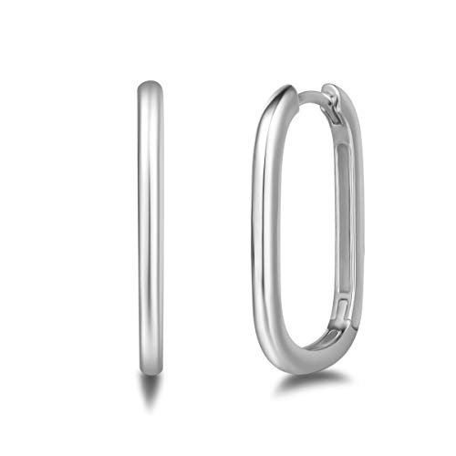 Damen Creolen Ohrringe Rechteckige Klein aus 925 Sterling Silber mit Weiß Vergoldet Minimalist Personalisiert Modisch Schmuck für Damen Mädchen - Größe 25 15 mm