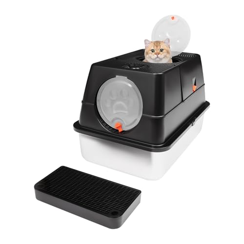 Geschlossene Katzentoilette mit Deckel Geruchsdichtes Katzenklo mit Edelstahl-Wanne Aktivkohlefilter Extra Groß für alle Katzen bis 10kg Schwarz