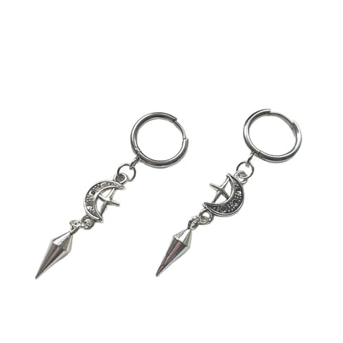 Gothic Spikes Ohrringe mit Mond und Stern Anhänger Bequeme Ohrreifen Stilvolle Punk Accessoires für Frauen Mann Mond Stern Creolen Einheitsgröße Wie beschrieben Wie beschrieben