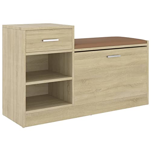 vidaXL Schuhbank Schuhschrank Sitzbank Schuhablage Schuhregal Schuhaufbewahrung Schuhständer Schuhkipper Sonoma-Eiche 94 5x31x57cm Holzwerkstoff