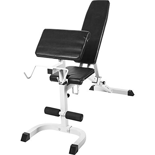 GORILLA SPORTS Hantelbank - 7-Fach Rückenlehne und 4-Fach Sitz Verstellbar mit Curlpult und Beinhalterung bis 250kg Belastbar Weiß - Schrägbank Trainingsbank Flachbank Fitnessbank Negativbank