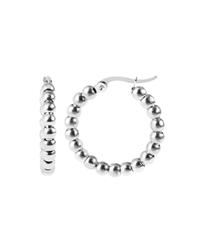 Akzent Wasserfeste Edelstahl Ohrringe Creolen Damen in Silber 100% Wasserfest Hautverträglich Silber Kugel Creole