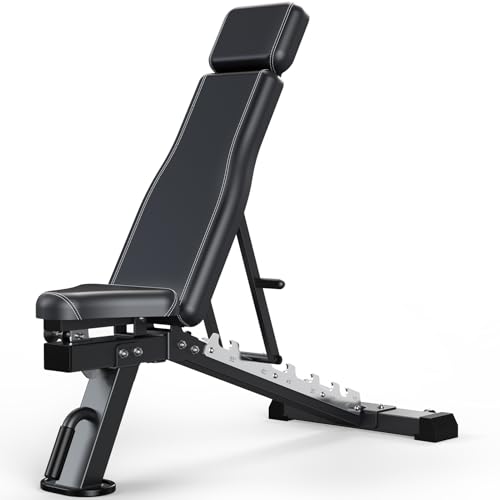 VOWVIT Hantelbank Klappbar Verstellbar Multifunktionale Trainingsbank Schrägbank Flachbank Negativbank mit 3x7 Einstellpositionen 600kg Traglast Kommerzielle Fitnessbank für Zuhause und Studio