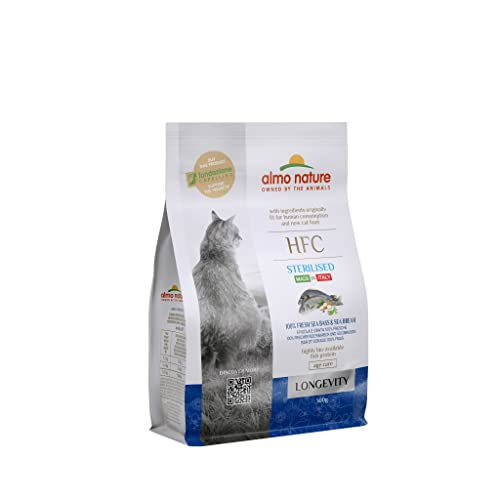 Almo Nature HFC Longevity Sterilized-Trockennahrung für Katzen mit frischem Wolfsbarsch und Goldbrassen ursprünglich Lebensmittelqualität und werden jetzt für Katzennahrung verwendet 300 g 1er pack