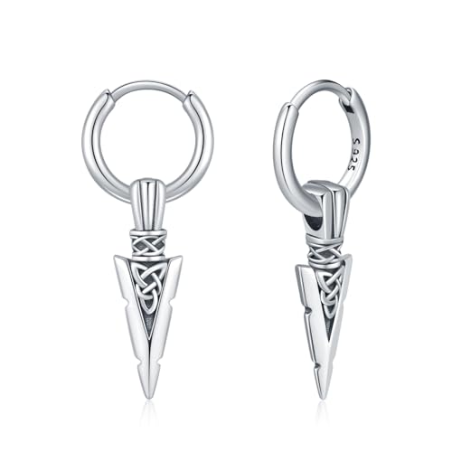 REDSUN Keltische Pfeilspitze Creolen Ohrringe 925 Sterling Silber Keltische Herren Pfeil Arrowhead Ohrringe Keltisches Hängend Vintage Schmuck Geschenk für Damen Männer Unisex Sohn