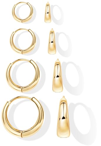 Kleine Creolen Ohrringe Gold für Damen Hypoallergen Chirurgenstahl Mini Huggie Ohrringe Set Helix Piercings Stapelbar Lightweight Hoop Hinged Ohrring für Mehrere Piercings Schmuck 6 8 10 12MM
