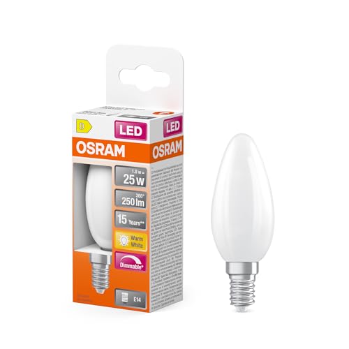 Osram LED-Lampe Superstar B25 Kerzenform Filament dimmbar 2700 K warmweiß 1 8 W E14 matt 250 lm 15.000h für Kronleuchter Nachttischleuchten