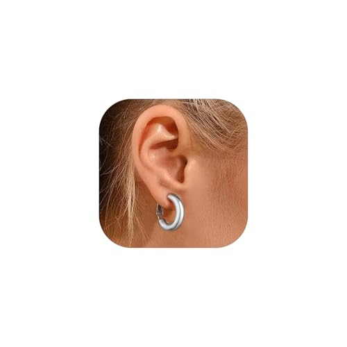 FindChic Creole Silber 20mm Edelstahl mini Creolen Damen Kleine Klobige Creolen Silberohrringe Hoop Earrings Silver Frauen Hypoallergene Ohrringe Helix Piercing Ohrlöcher Schmuck für Mädchen