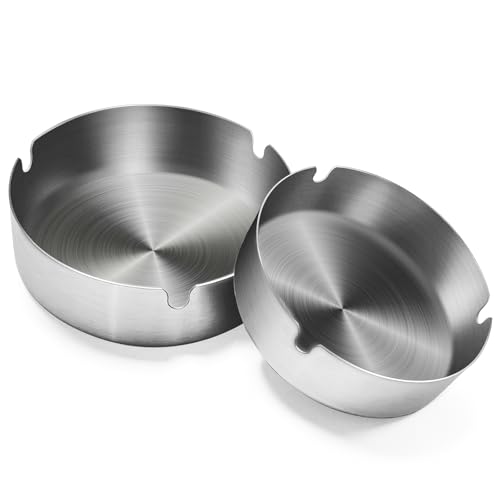 Minfuerang 2 Stück Edelstahl Aschenbecher 10CM Zigarren-Aschenbecher für Zuhause Draußen Terrasse Auto Stabil Wasserdicht Winddicht Silber