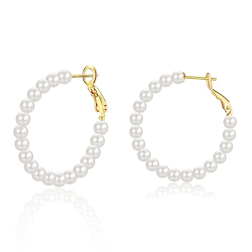 Perlenohrringe Creolen gold Ohrringe Perlen für Damen Frauen Mädchen Ohrringe Hochzeit Brautjungfe 30mm