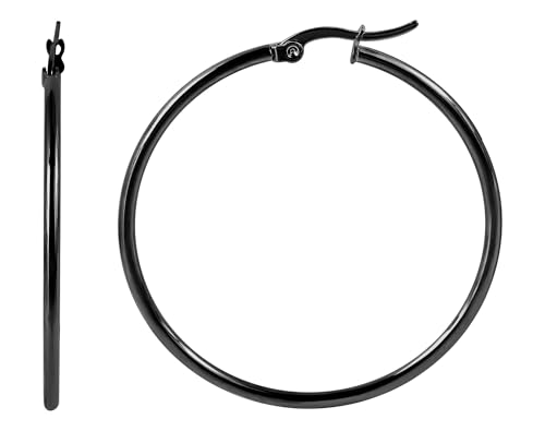 Akzent Wasserfeste Edelstahl Ohrringe Creolen in Schwarz für Damen 100% Wasserfest Hautverträglich