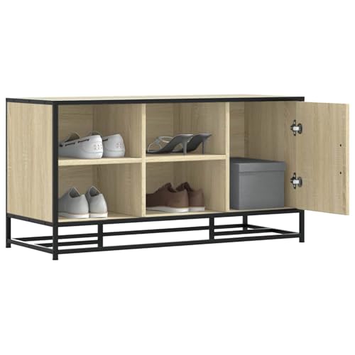 Tidyard Schuhbank Sonoma-Eiche 100x40x53 5 cm Holzwerkstoff und Metall Schuhregal Sitzbank mit Stauraum für Wohnzimmer Flur Eingangsbereich849215
