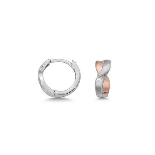 Cassini Kleine Creolen aus 925 Sterling Silber Bicolor Silber Ros -Gold matt poliert eingedreht Ohrringe Damen 3CSK