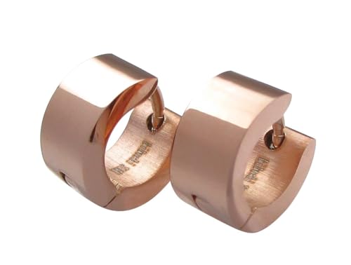 10mm Kikuchi Edelstahl Damen Ohrringe Rotgold Glänzend Klein Klapp Creolen Schmal Hochglänzend Ohrclicker XS Hoops Poliert ER15165