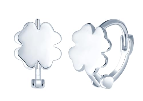 Yumilok Damen Ohrringe Ohrstecker Vierblättriges Glücksklee Kleeblatt creolen klein 925 Sterling Silber Earcuffs Knorpel