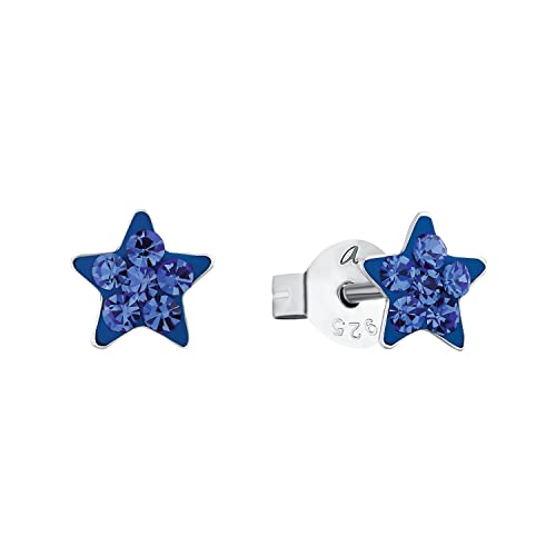 Amor Ohrstecker 925 Sterling Silber Mädchen Kinder Ohrschmuck mit Kristallglas 0 6 cm Blau Stern Kommt in Schmuck Geschenk Box 9209873